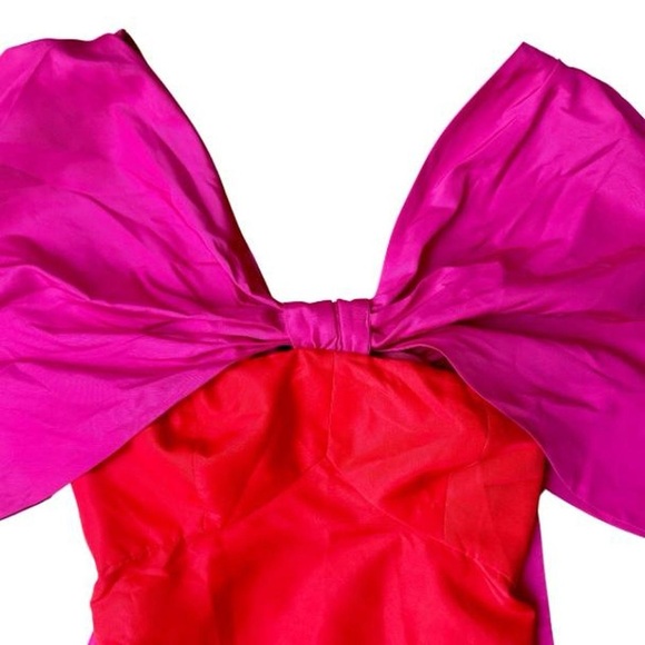 FARM Rio Bold Pink & Orange Red Bow Mini Dress - Picture 2 of 8
